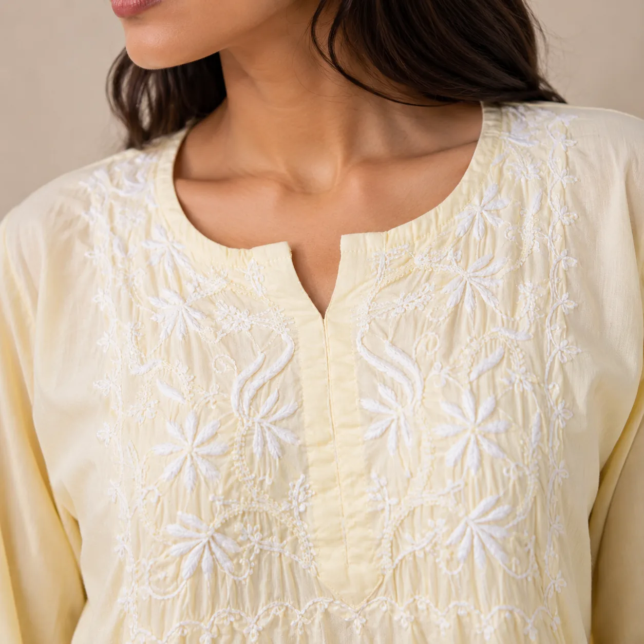 Butter Yellow Chikankari Cotton Kurta