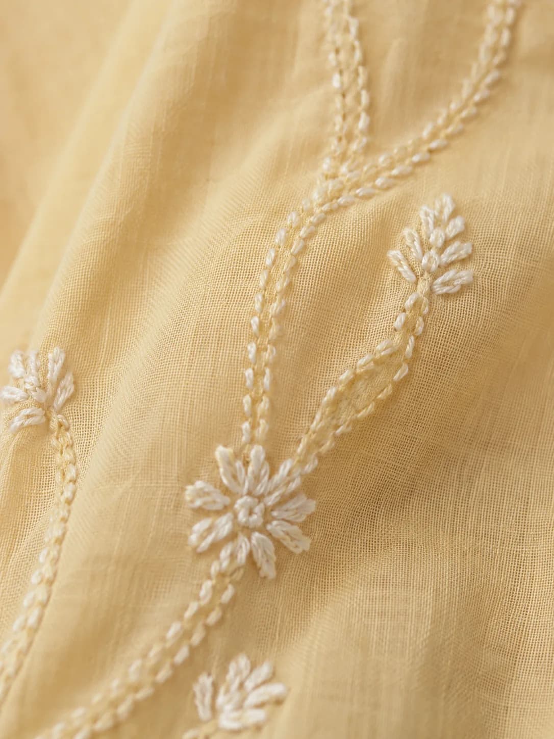 Butter Yellow Embroidered Cotton Kurta Pant Set — view 6