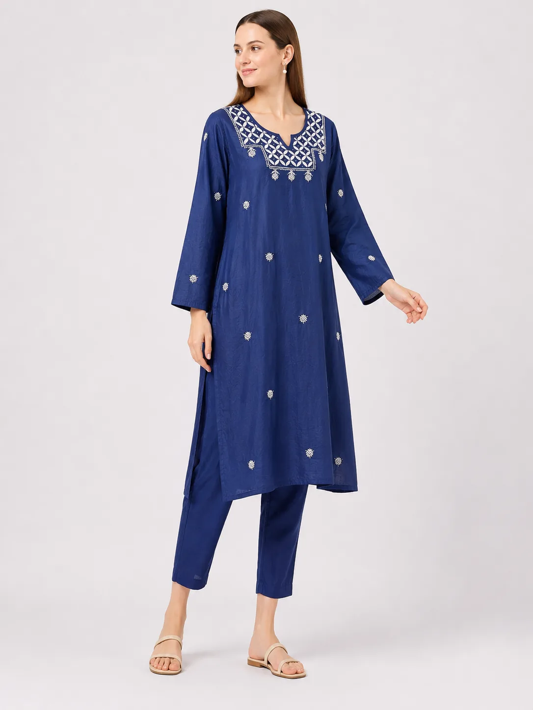 Carrot Red Embroidered Chanderi Kurta Palazzo Set