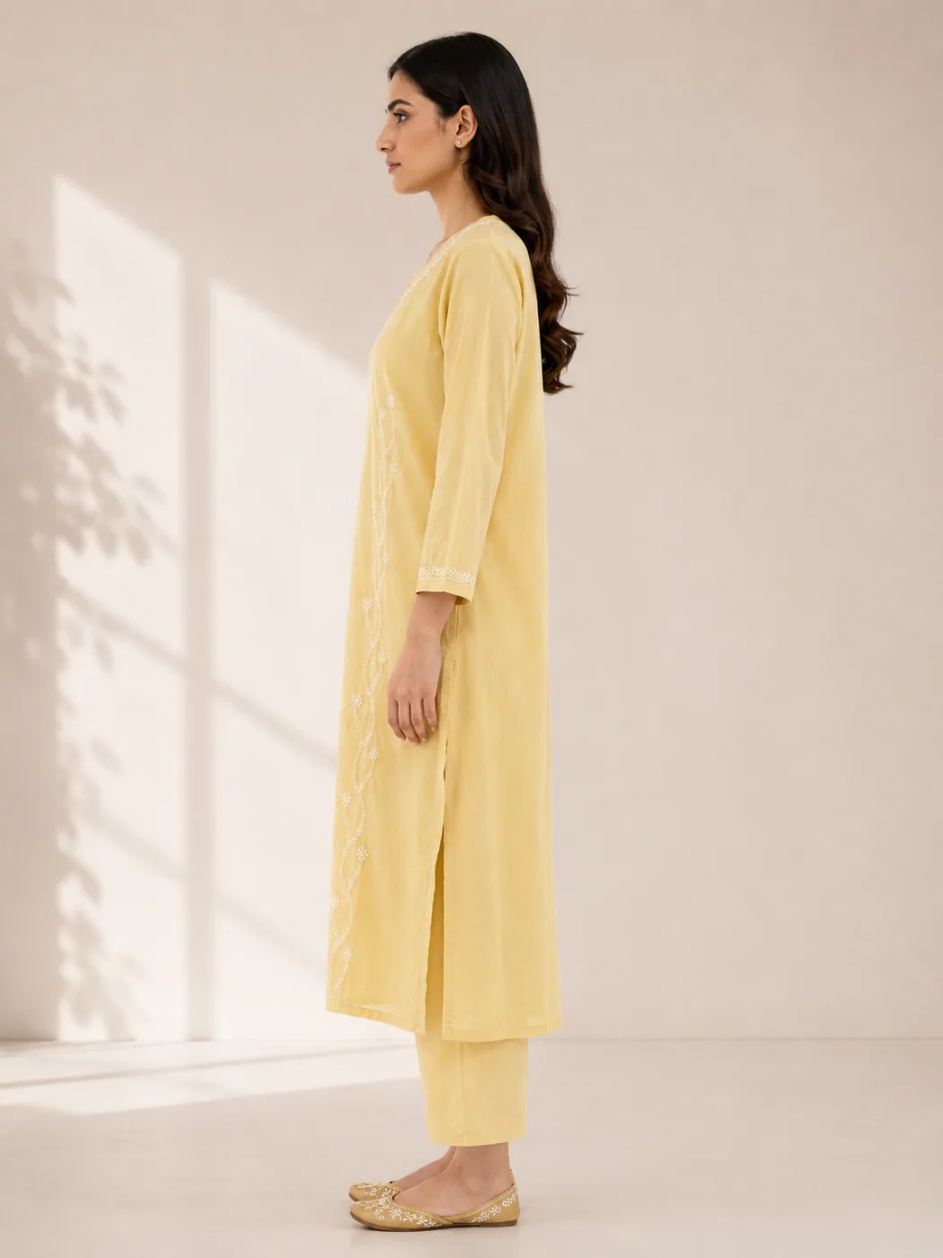 Butter Yellow Chikankari Kurta — view 3