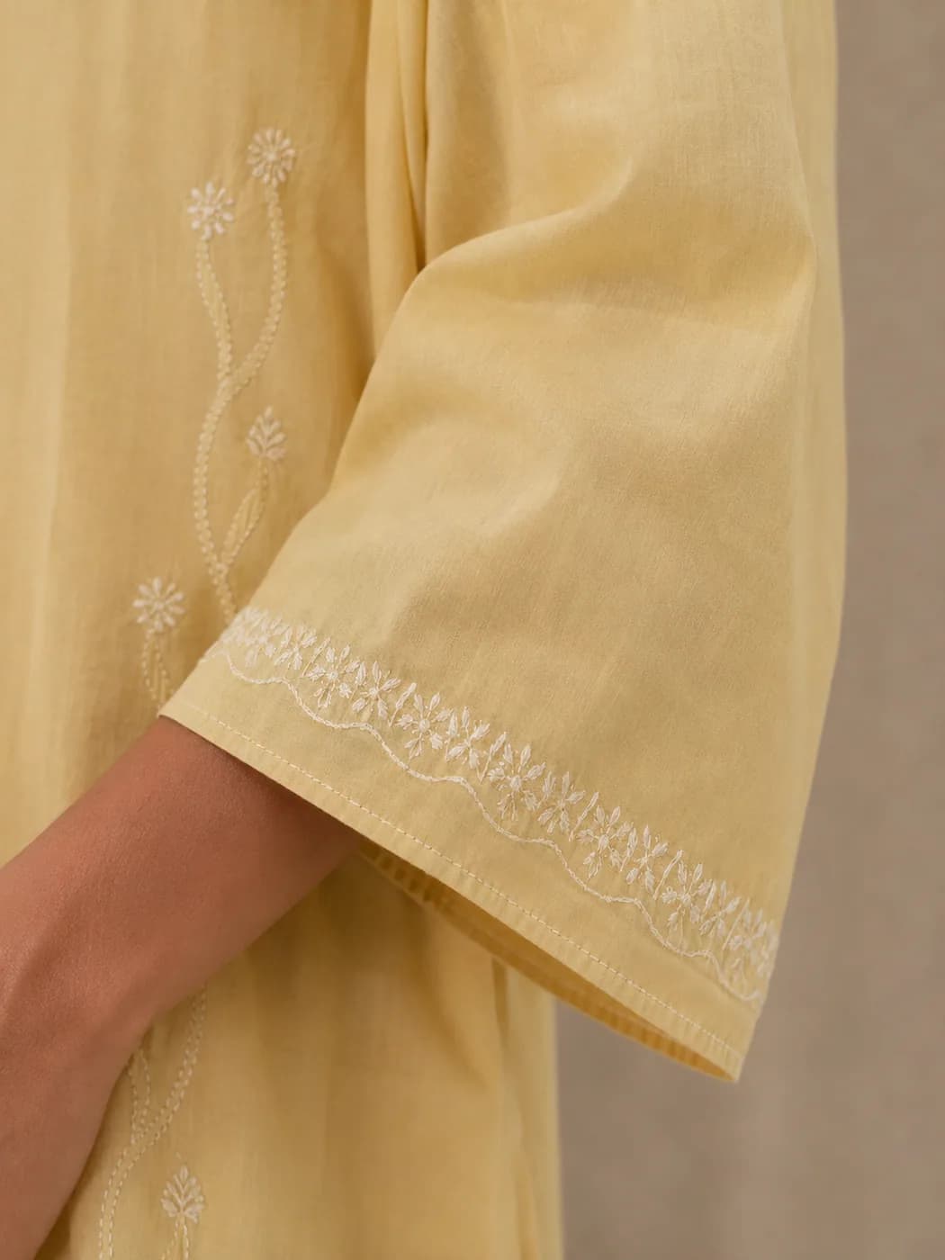 Butter Yellow Chikankari Kurta — view 6