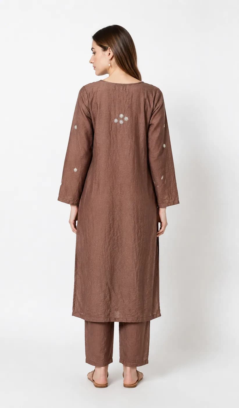 Cocoa Brown Chikankari Kurta — view 2