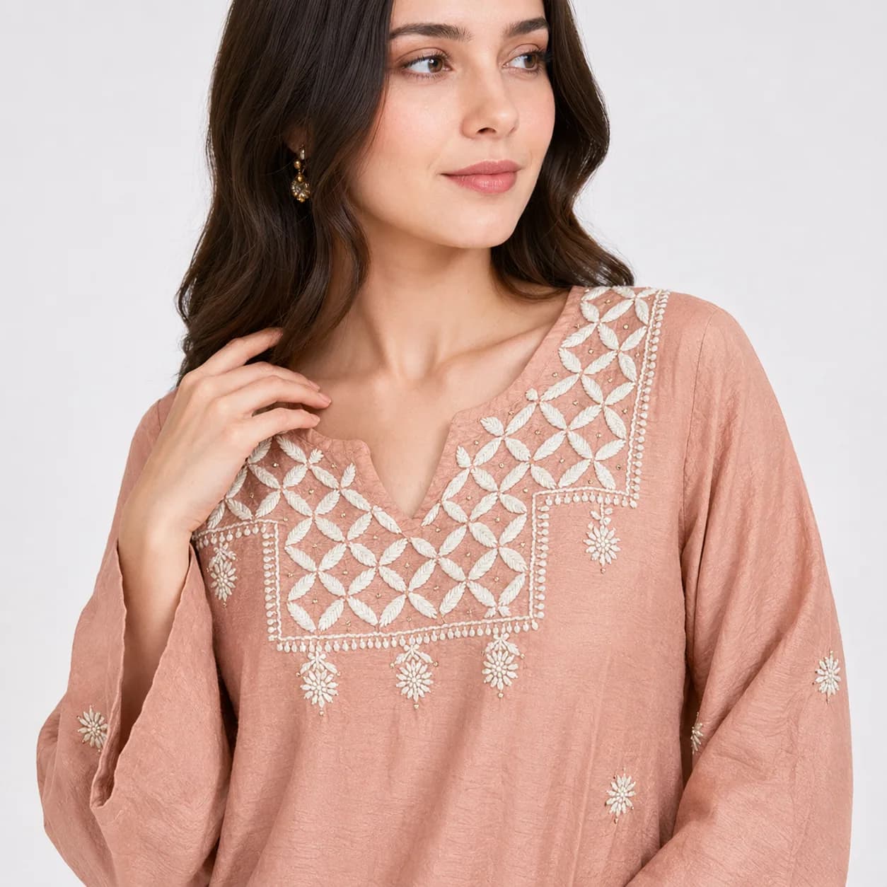 Dusty Rose Chikankari Kurta — view 3