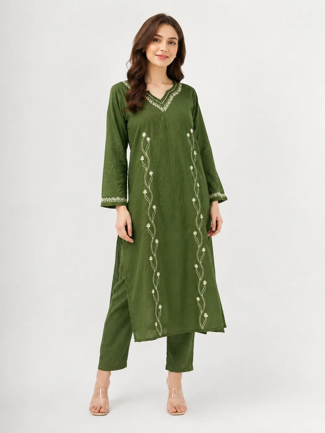 Olive Green Chikankari Kurta
