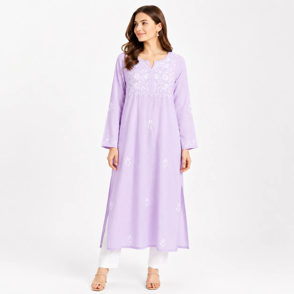 Lavender Embroidered Cotton Kurta — view 2
