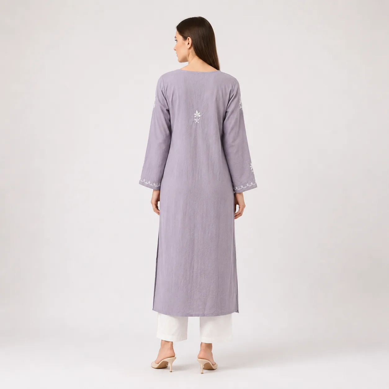Mist Lavender Embroidered Cotton Kurta — view 2
