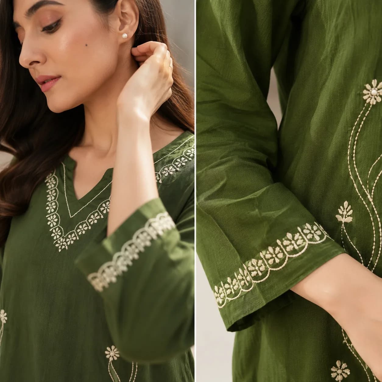 Olive Green Embroidered Kurta Pant Set — view 4