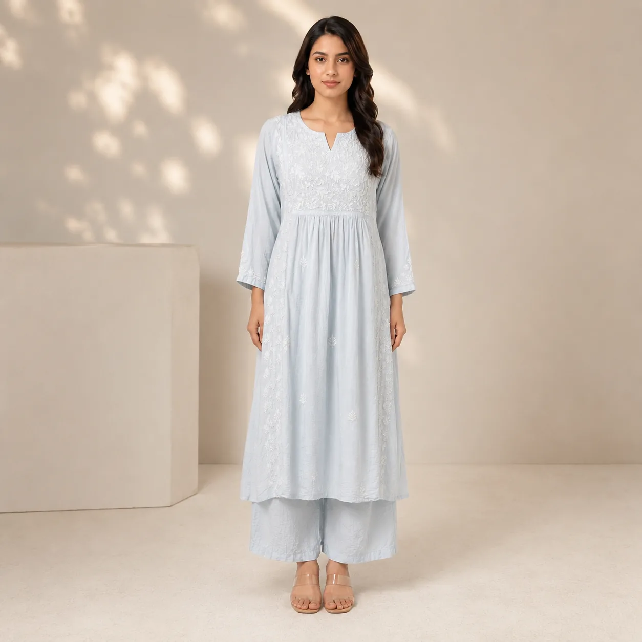 Powder Blue Chikankari Kurta & Palazzo Set