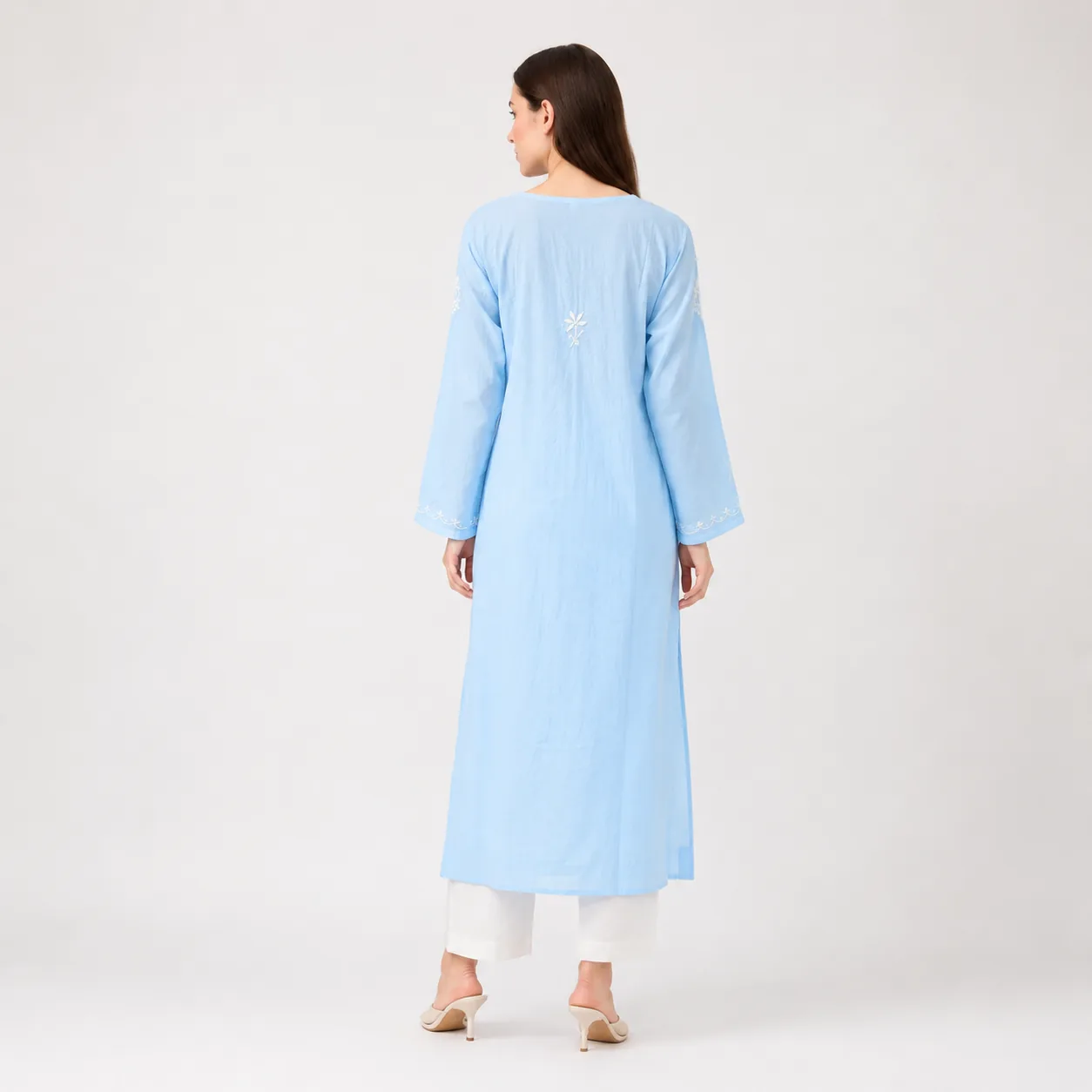 Sky Blue Embroidered Cotton Kurta — view 2
