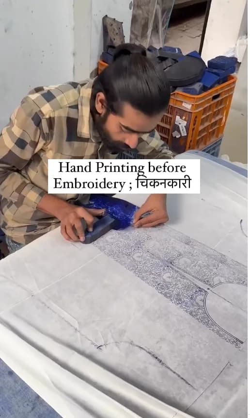 WELTA on Instagram — Hand printing before embroidery
